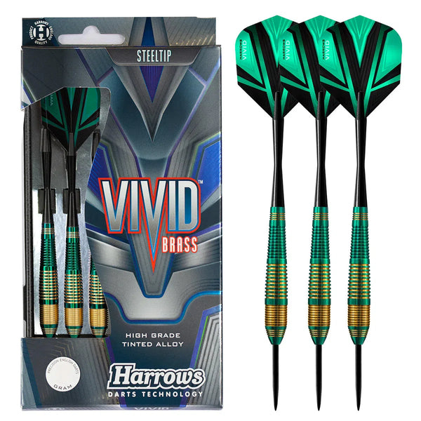 Harrows Vivid Black Brass Steel Tip Darts - Green-1-22 GRAM-Premier Darts