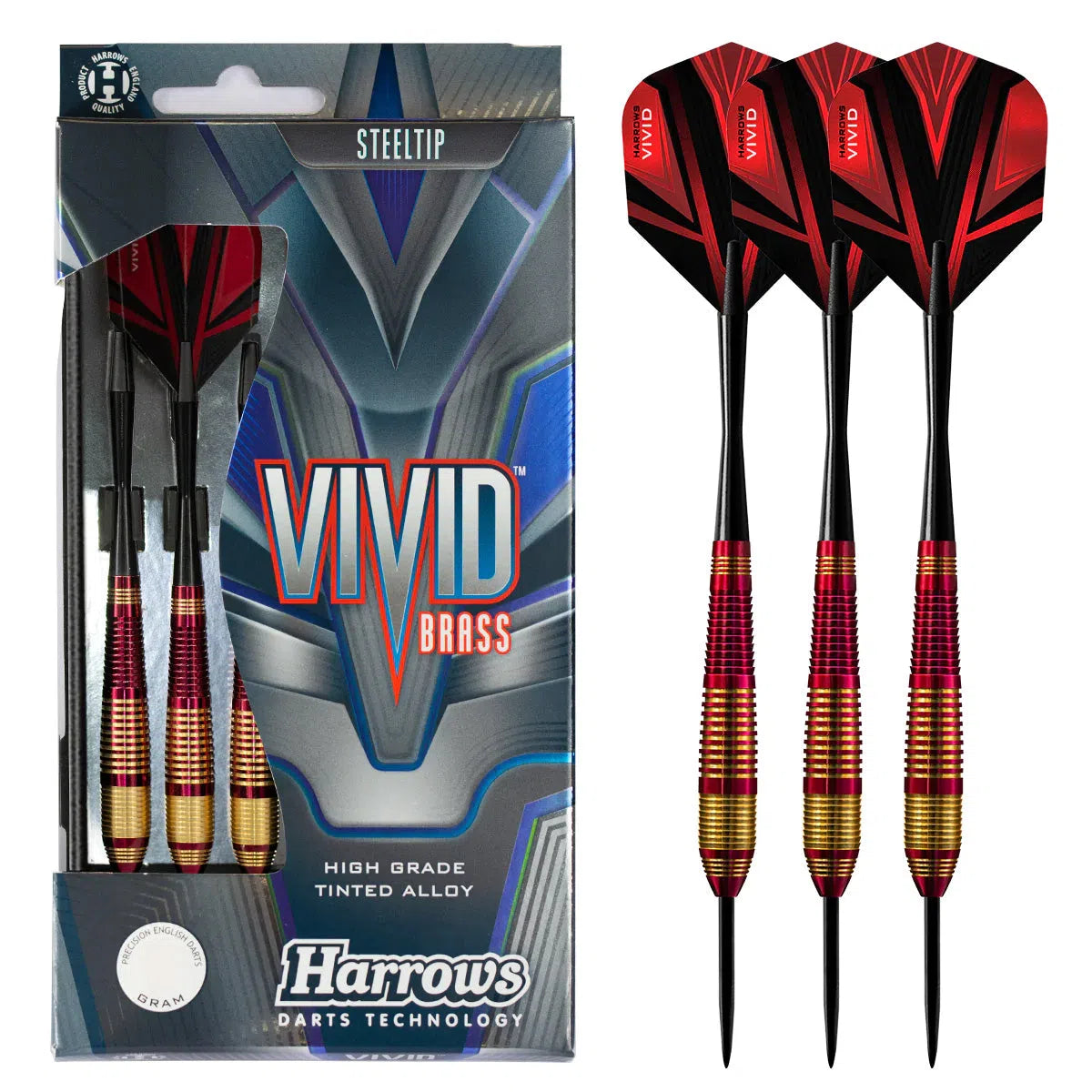 Harrows Vivid Black Brass Steel Tip Darts  Red
