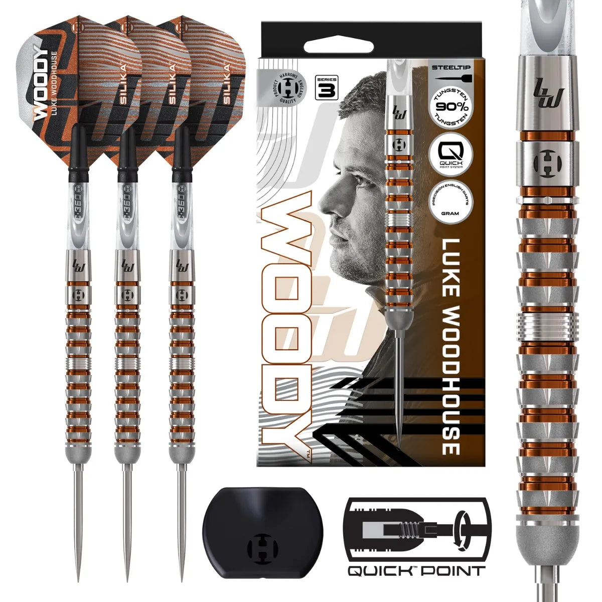Harrows Luke Woodhouse Series 3 QP 90% Tungsten Steel Tip Darts