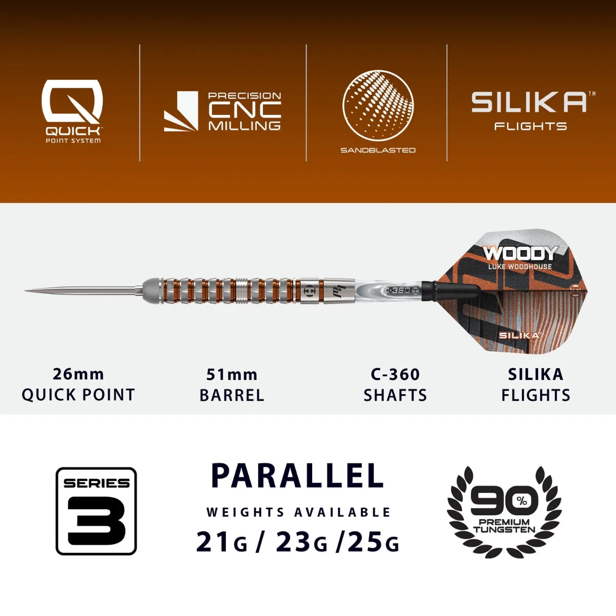 Harrows Luke Woodhouse Series 3 QP 90% Tungsten Steel Tip Darts