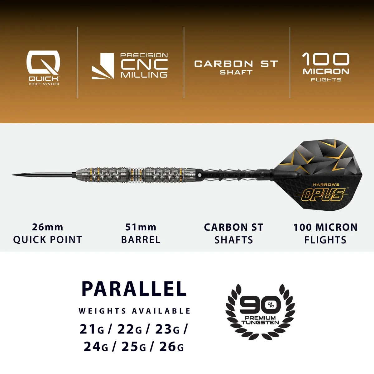 Harrows Opus QP 90% Tungsten Steel Tip Darts