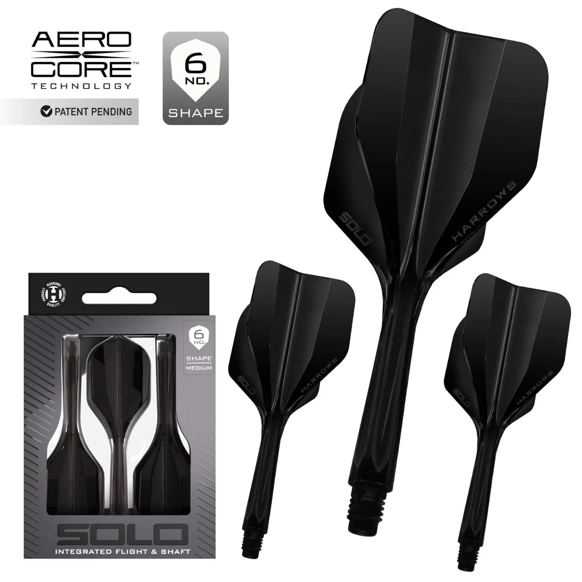 Harrows Solo Integrated Flight and Shaft System-3-Black-Short-Premier Darts