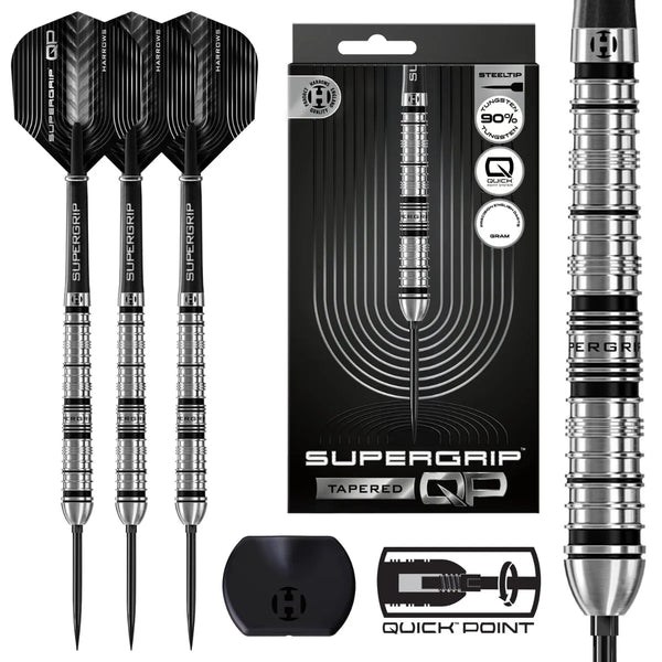 Harrows Supergrip QP Tapered 90% Tungsten Steel Tip Darts-1-22 GRAM-Premier Darts