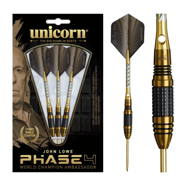 Unicorn John Lowe World Champion Phase 4 90% Tungsten Steel Tip Darts-1-21 GRAM-Premier Darts