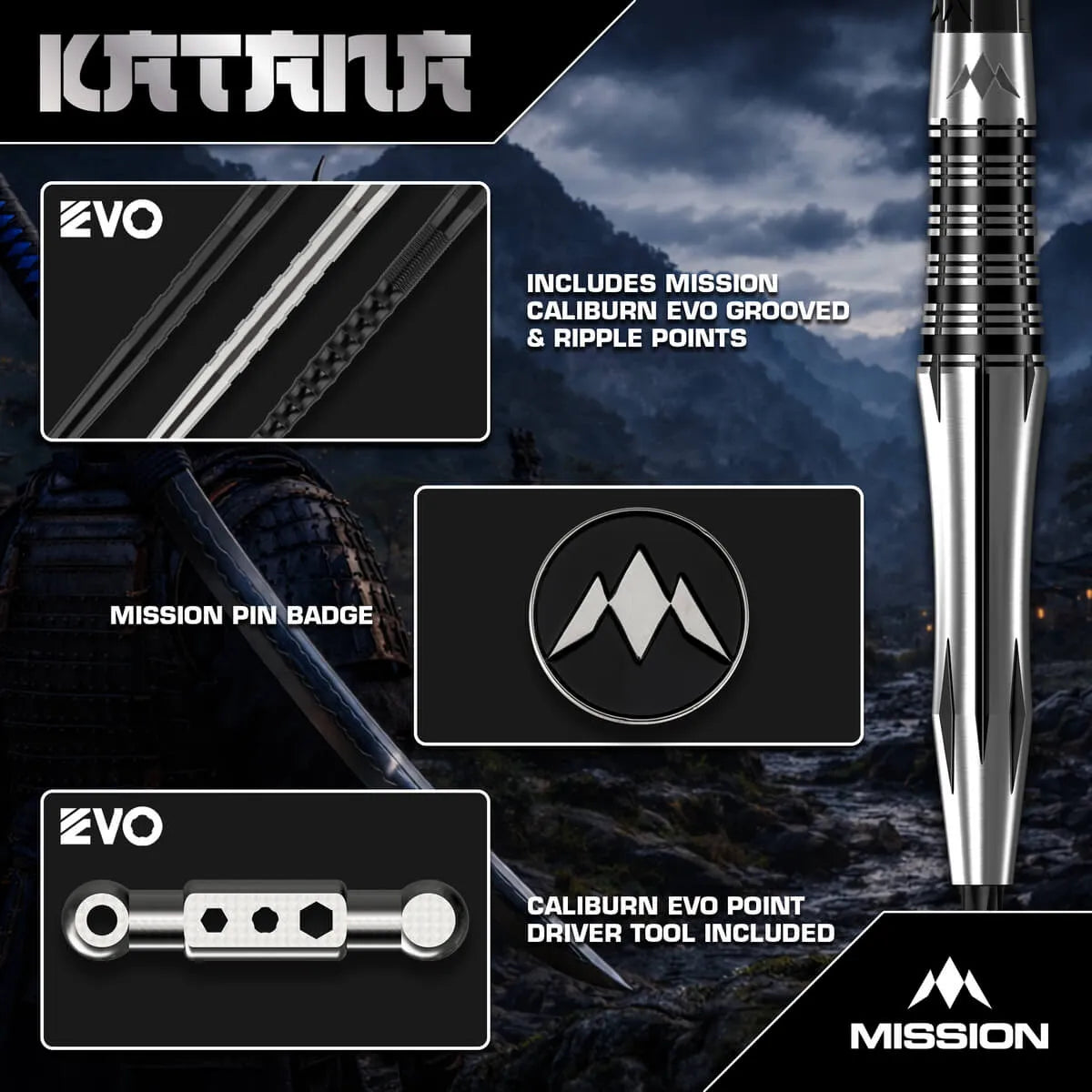 Mission Katana 95% Tungsten Steel Tip Darts-6-22 GRAM-Premier Darts