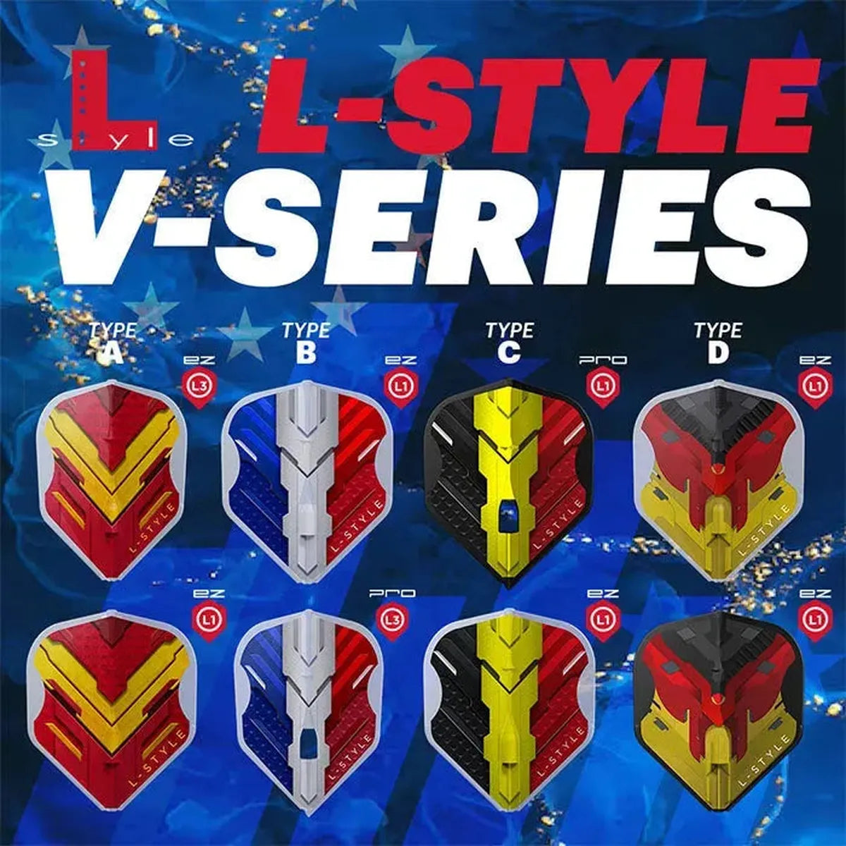 L-Style EZ L1 V Series Type D Standard Flights - Clear-4-Premier Darts