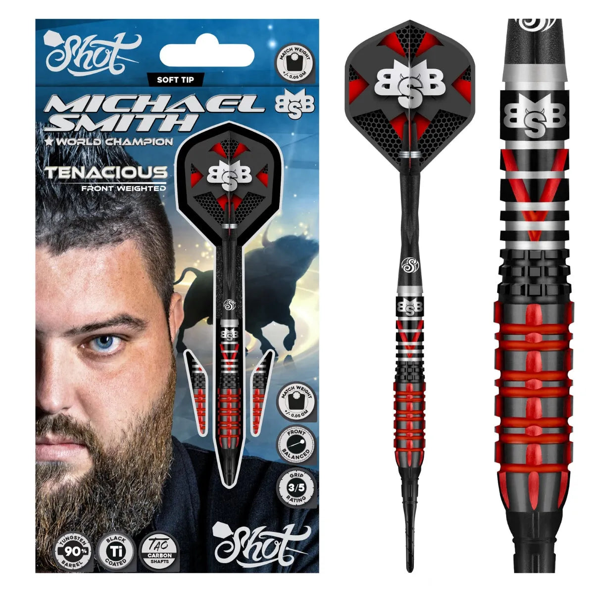 Shot Michael Smith Tenacious 90% Soft Tip Darts-1-18 GRAM-Premier Darts