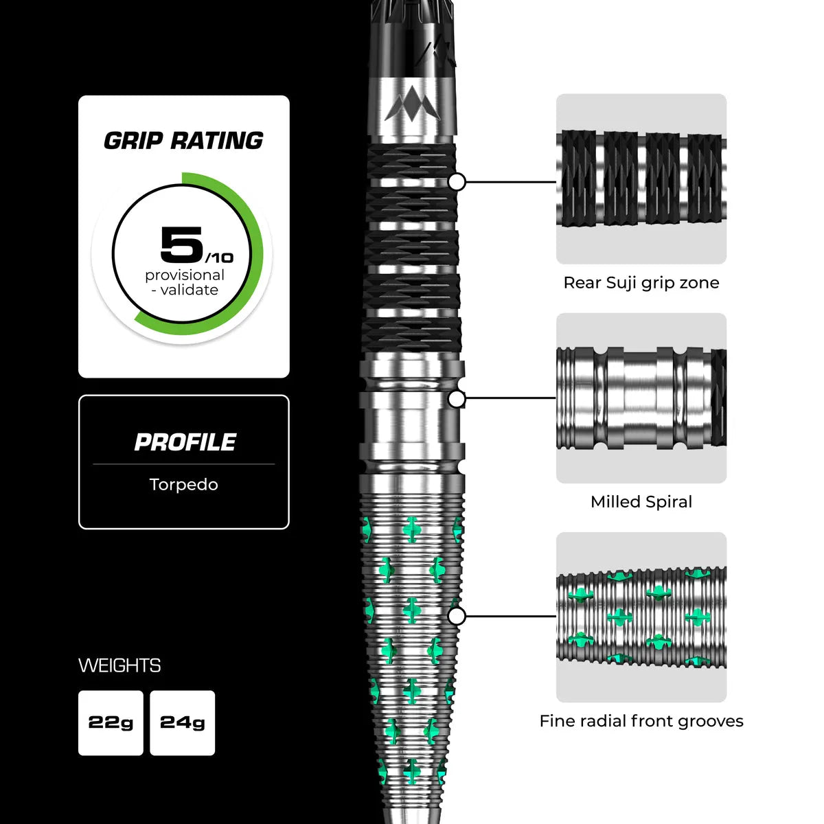 Mission Mantis R2.5 95% Tungsten Steel Tip Darts-5-22 GRAM-Premier Darts