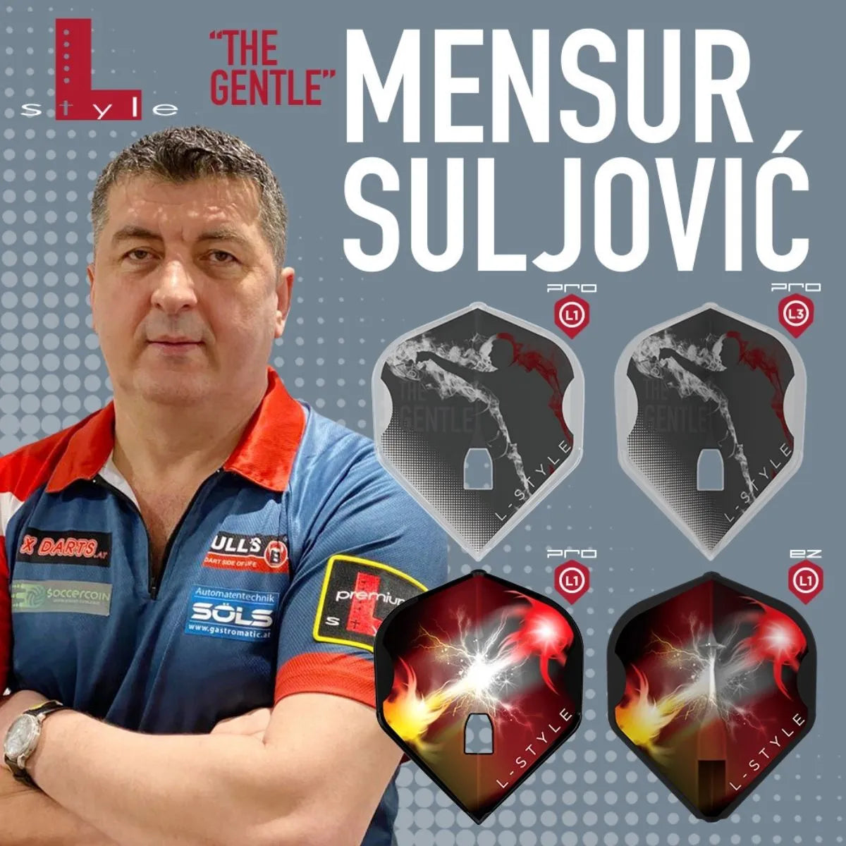 L-Style Darts L-Flight PRO L1 Mensur Suljovic Fusion Black Flights-4-Premier Darts