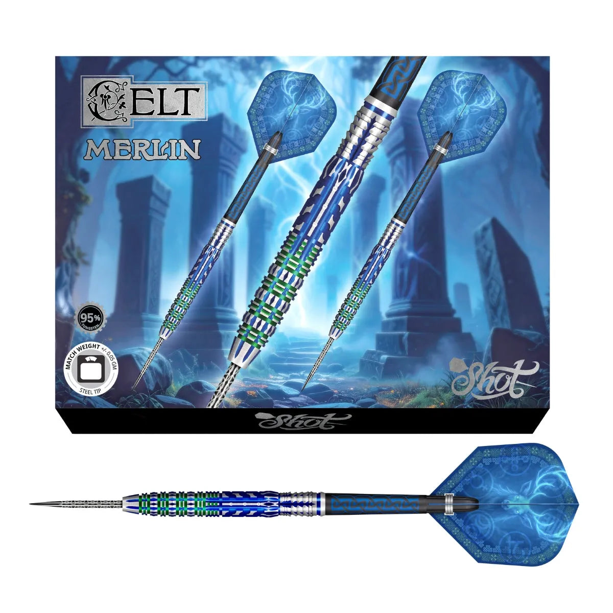 Shot Celt Merlin 95% Tungsten Steel Tip Darts