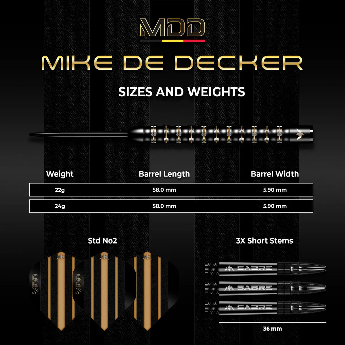Mission Mike De Decker Black & Gold PVD 95% Tungsten Steel Tip Darts-5-22 GRAM-Premier Darts