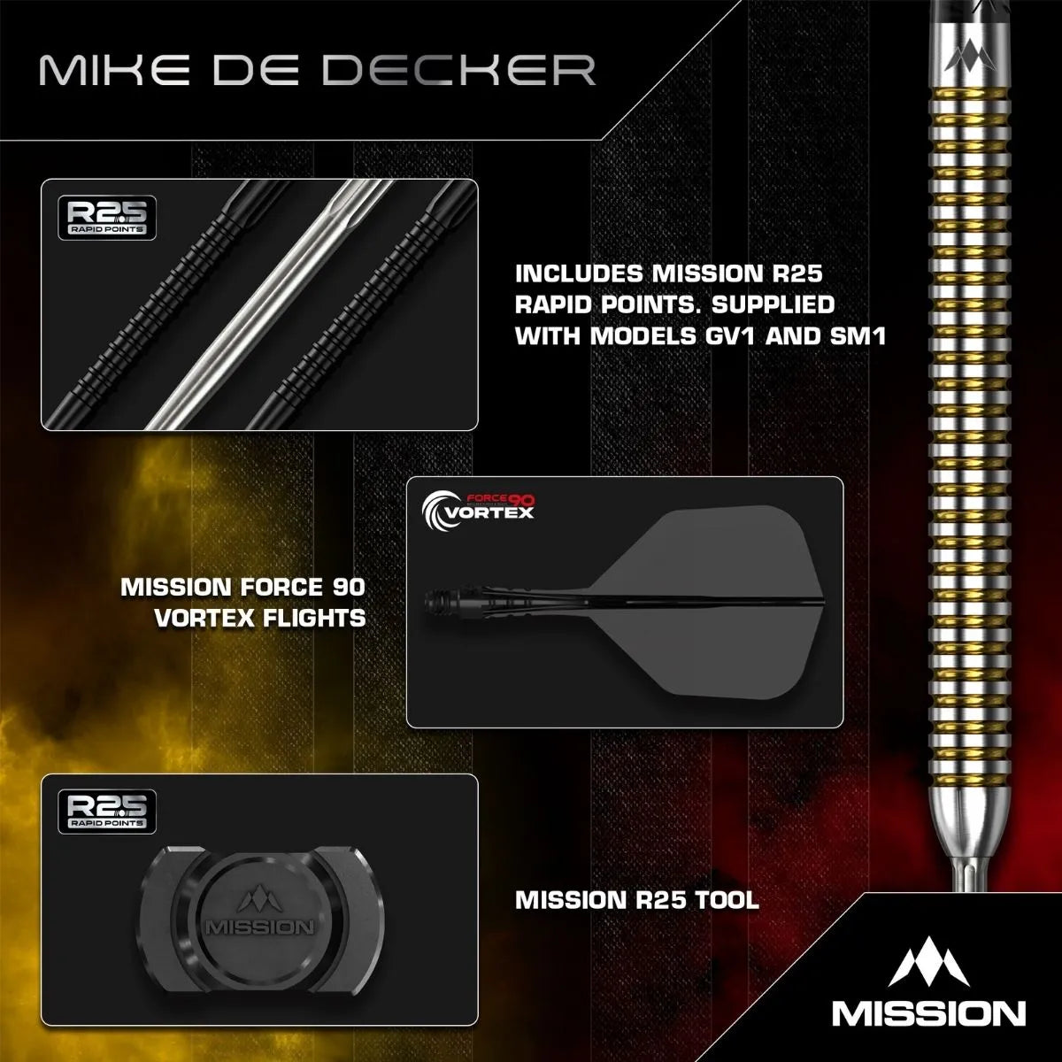 Mission Mike De Decker V2 R2.5 95% Tungsten Steel Tip Darts-5-22 GRAM-Premier Darts