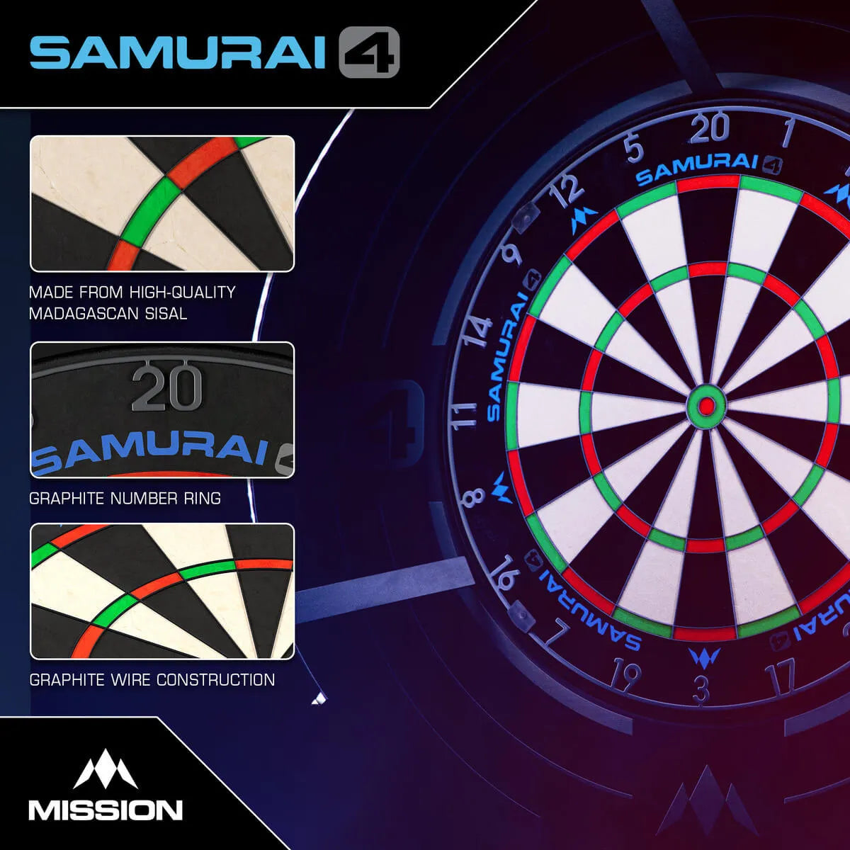 Mission Samurai 4 Professional Dartboard - Graphite Grey-4-Premier Darts