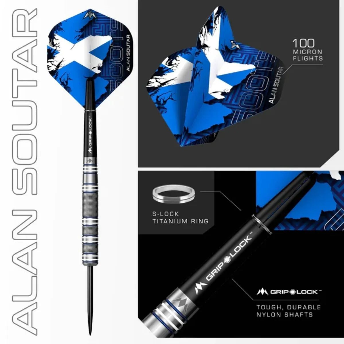 Mission Alan Soutar Blue & White 90% Tungsten Steel Tip Darts-4-22 GRAM-Premier Darts