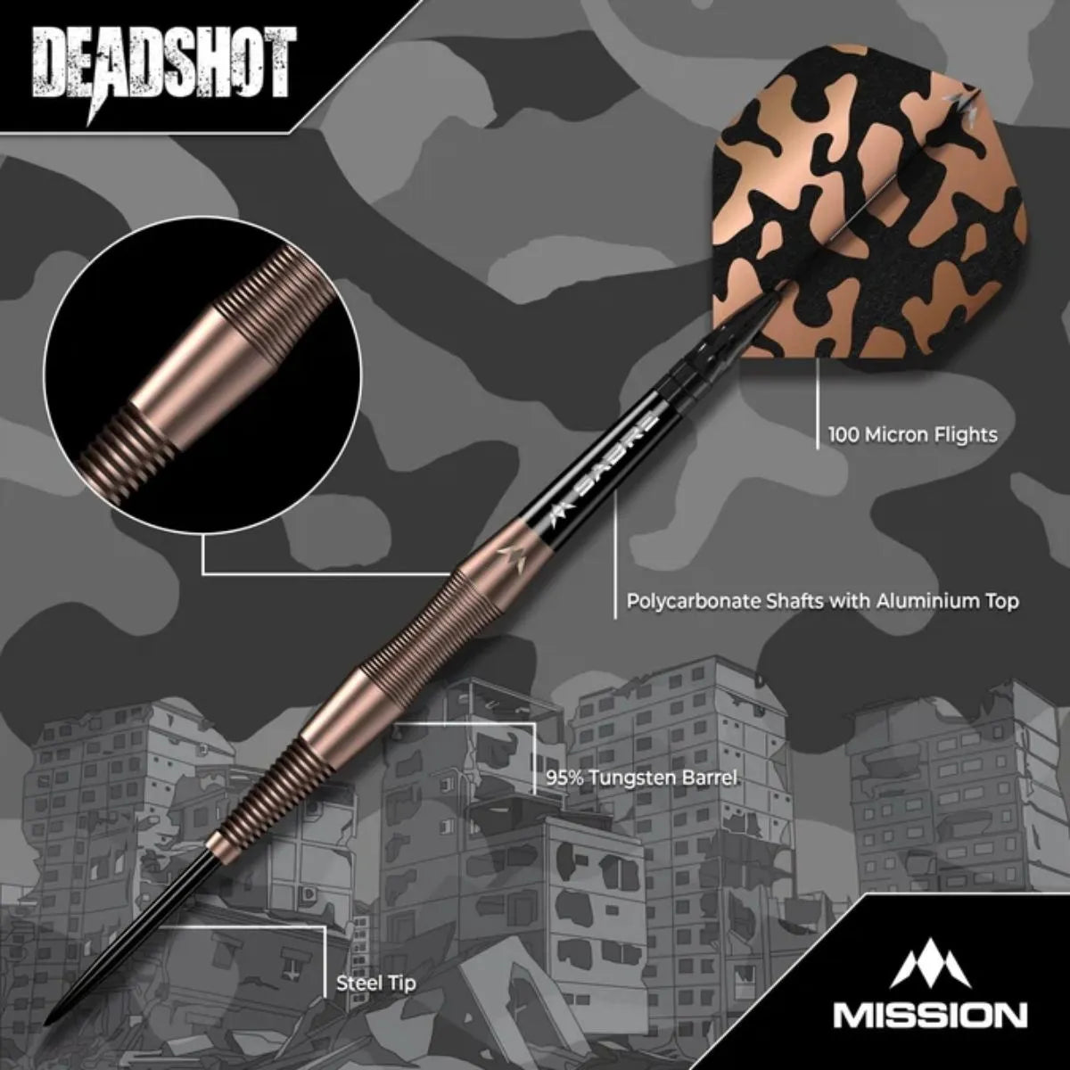 Mission Dead Shot 95% Tungsten Steel Tip Darts-3-21 GRAM-Premier Darts