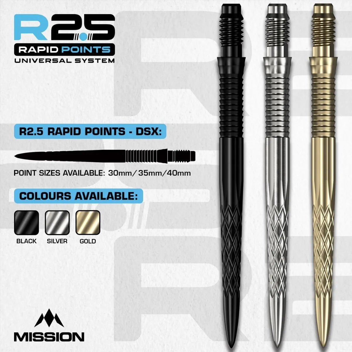 Mission R2.5 Rapid Dart Points - DSX-2-Black-30mm-Premier Darts