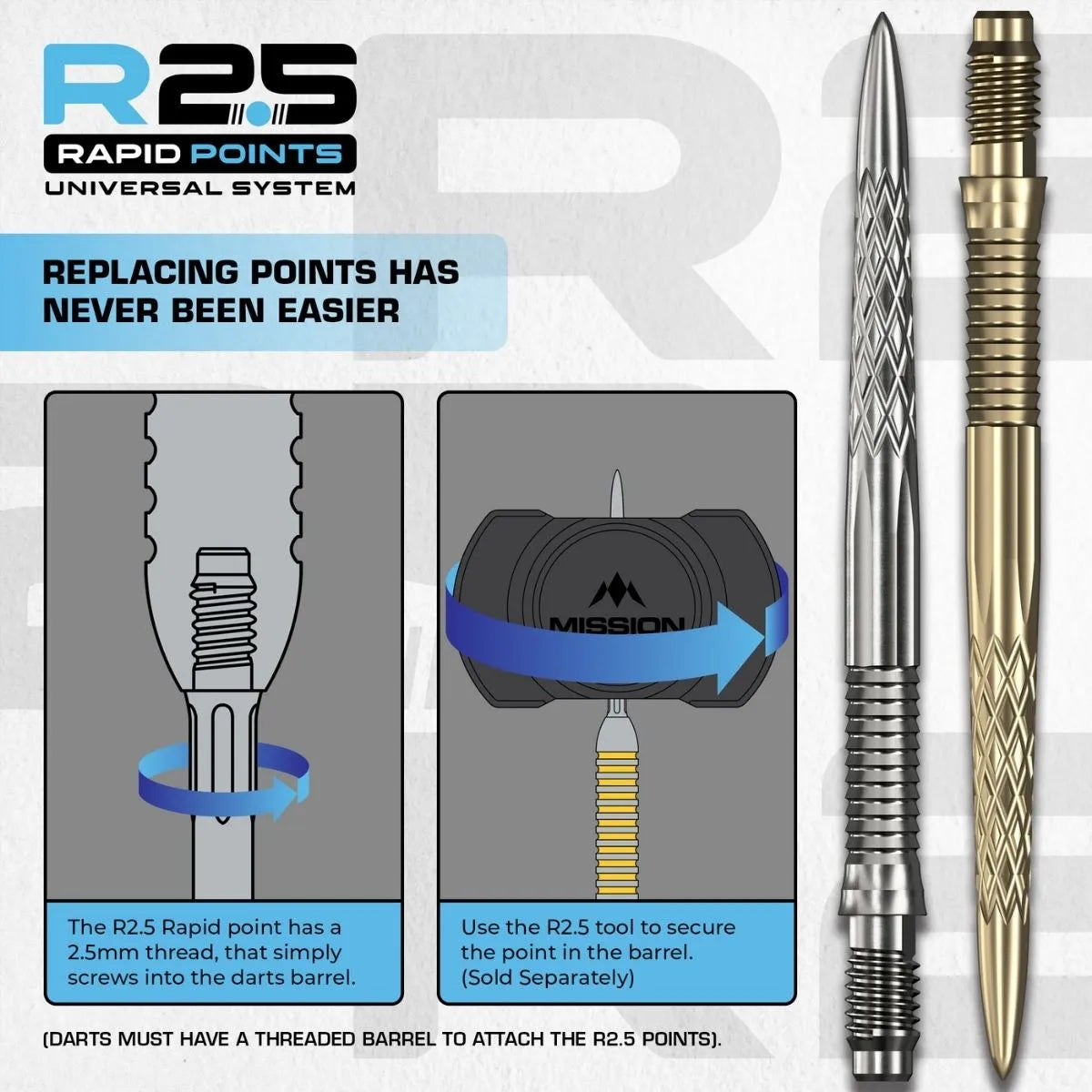 Mission R2.5 Rapid Dart Points - DSX-5-Black-30mm-Premier Darts
