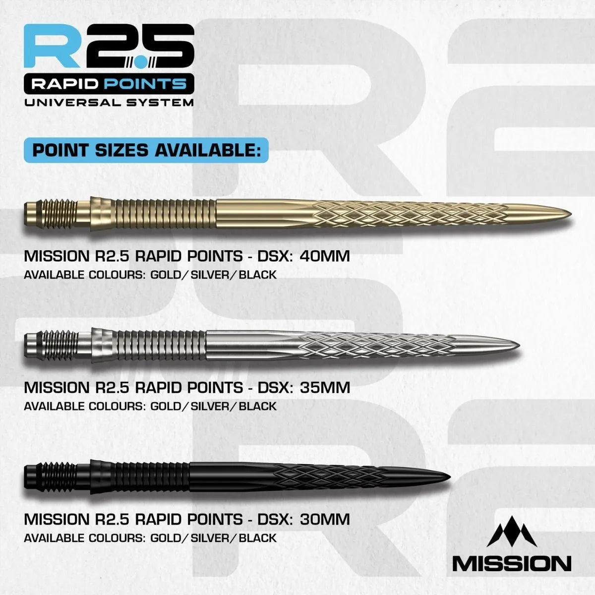 Mission R2.5 Rapid Dart Points - DSX-3-Black-30mm-Premier Darts