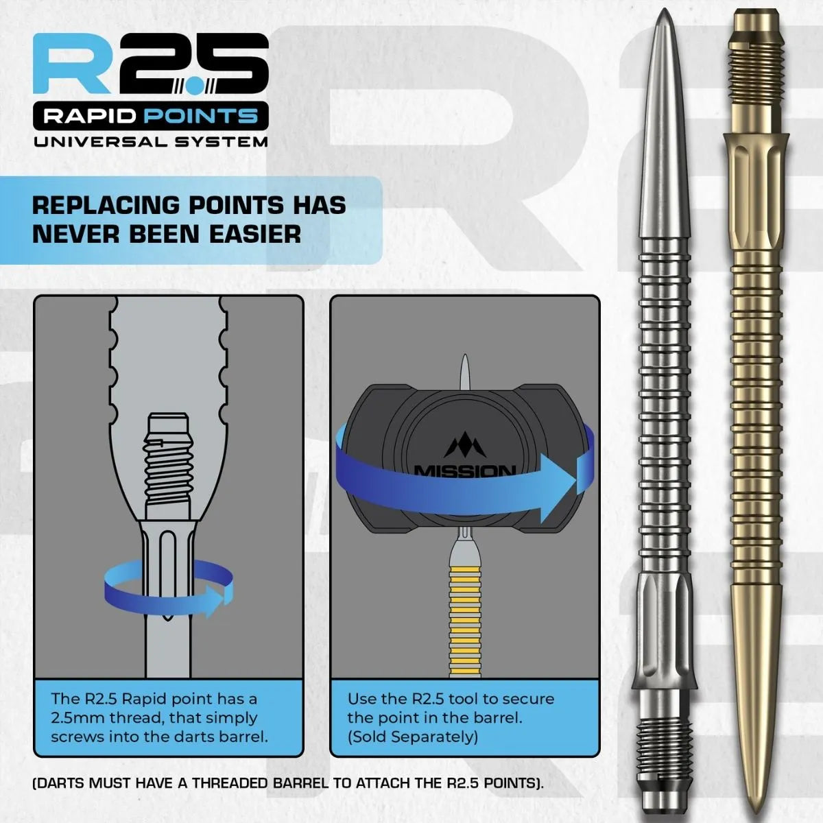 Mission R2.5 Rapid Dart Points - GV1-5-Black-30mm-Premier Darts