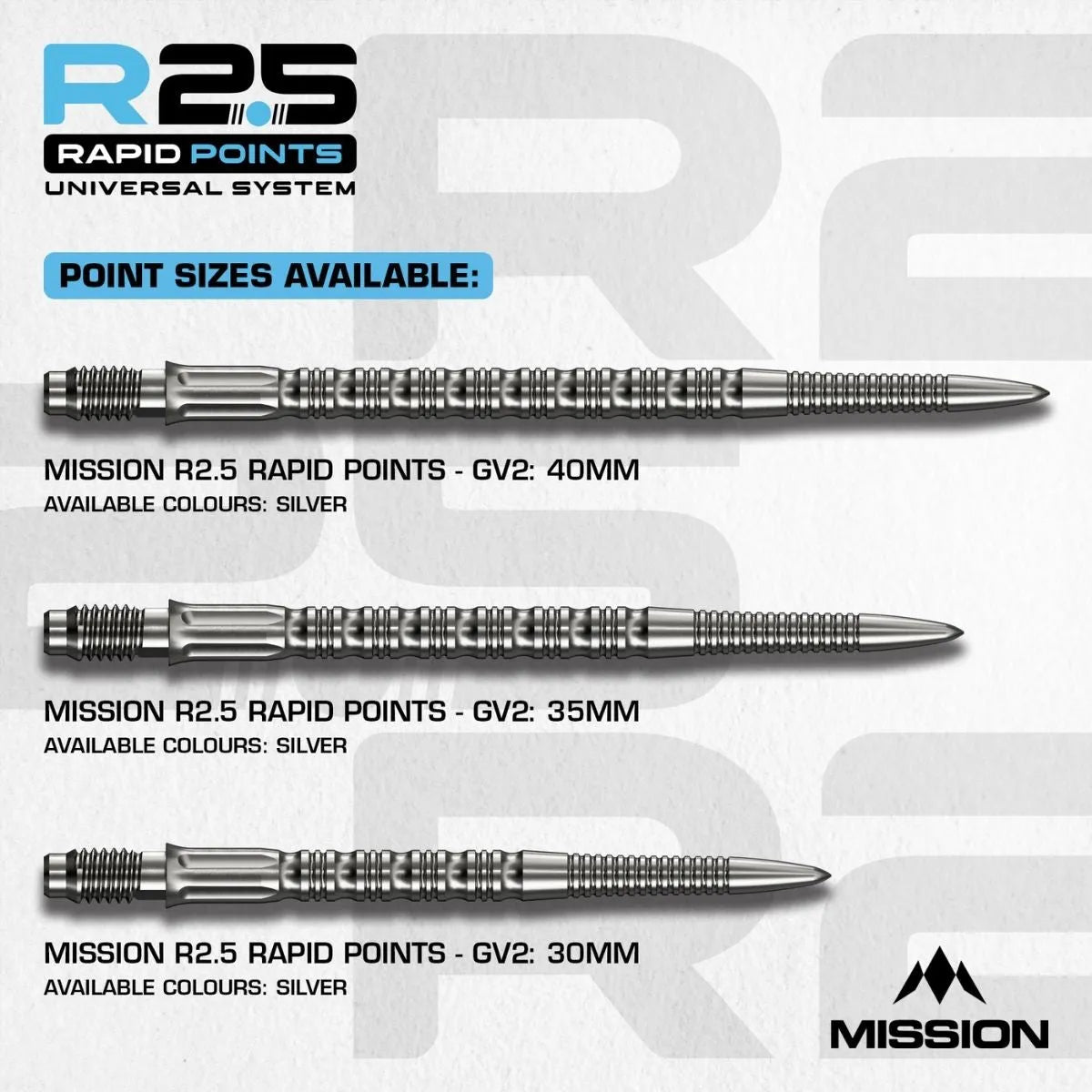 Mission R2.5 Rapid Dart Points - GV2-3-Silver-30mm-Premier Darts