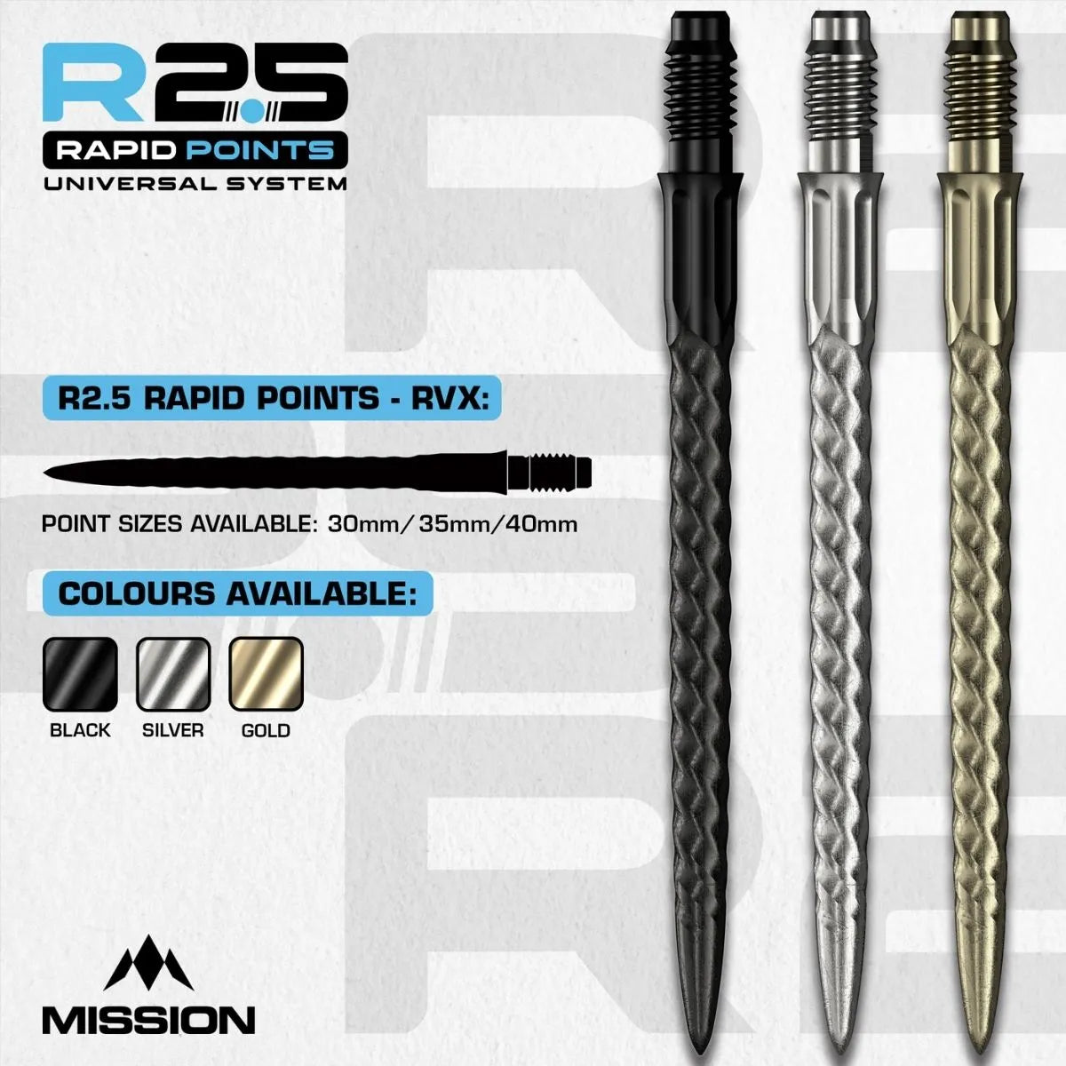 Mission R2.5 Rapid Dart Points - RVX-2-Black-30mm-Premier Darts