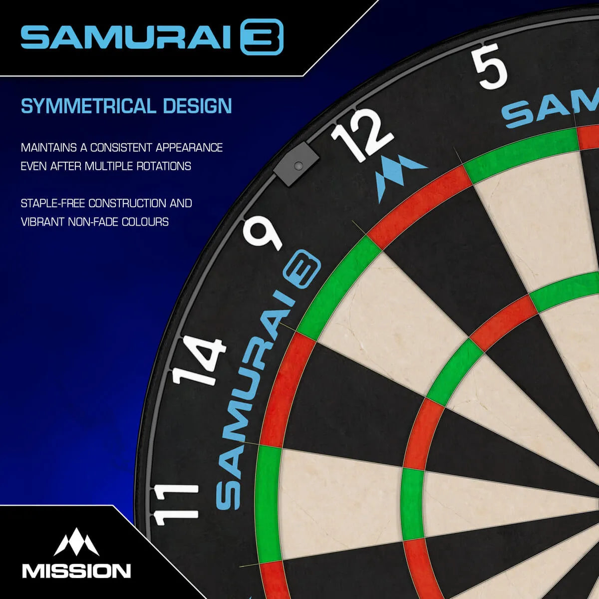 Mission Samurai 3 Professional Dartboard - Black Number Ring-3-Premier Darts