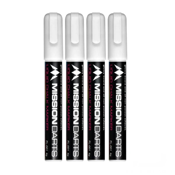 Mission Liquid Chalk Pens - Dry Wipe - Pack 4 - White-1-Premier Darts