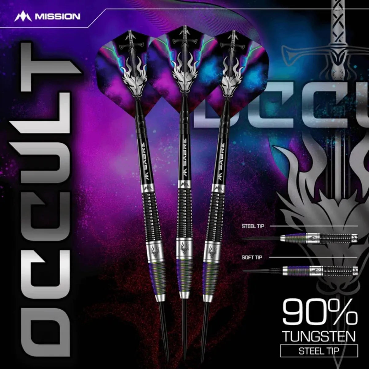 Mission Occult 90% Tungsten Steel Tip Darts-4-23 GRAM-Premier Darts