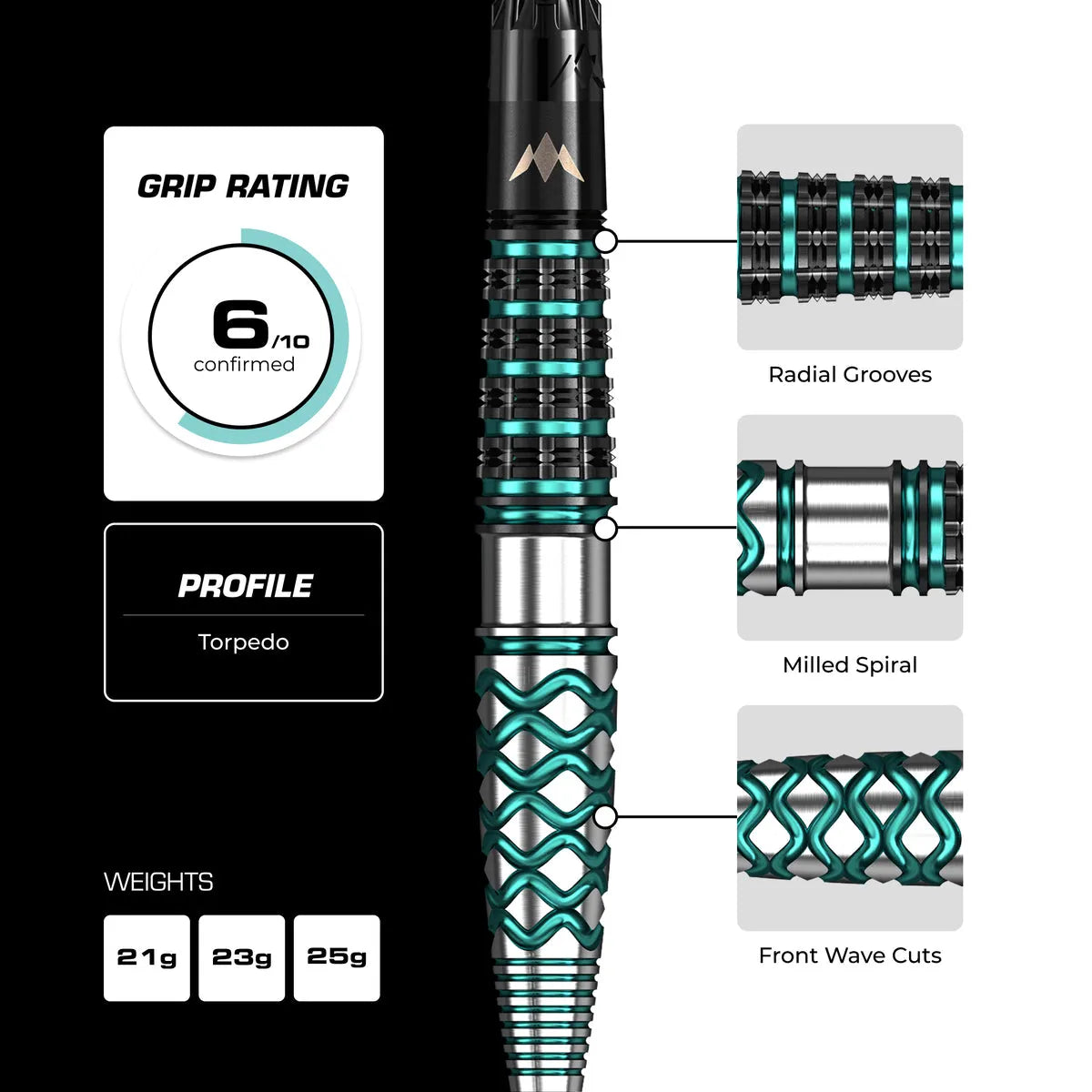 Mission Neptune R2.5 90% Tungsten Steel Tip Darts-5-21 GRAM-Premier Darts