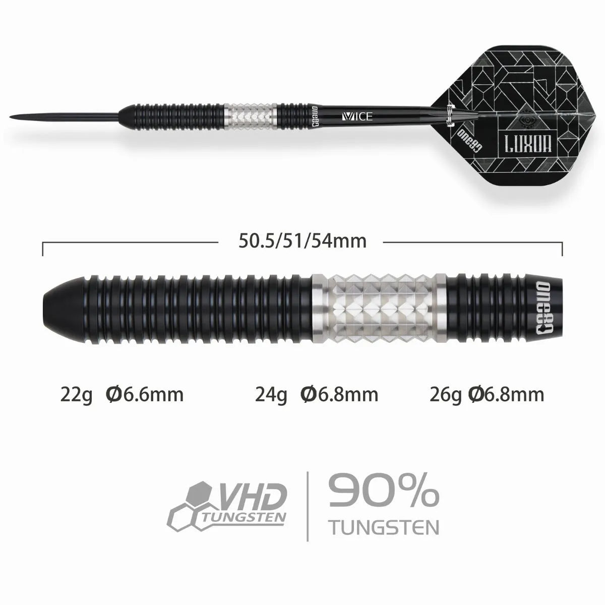 One80 Luxor II Lota 90% Tungsten Steel Tip Darts