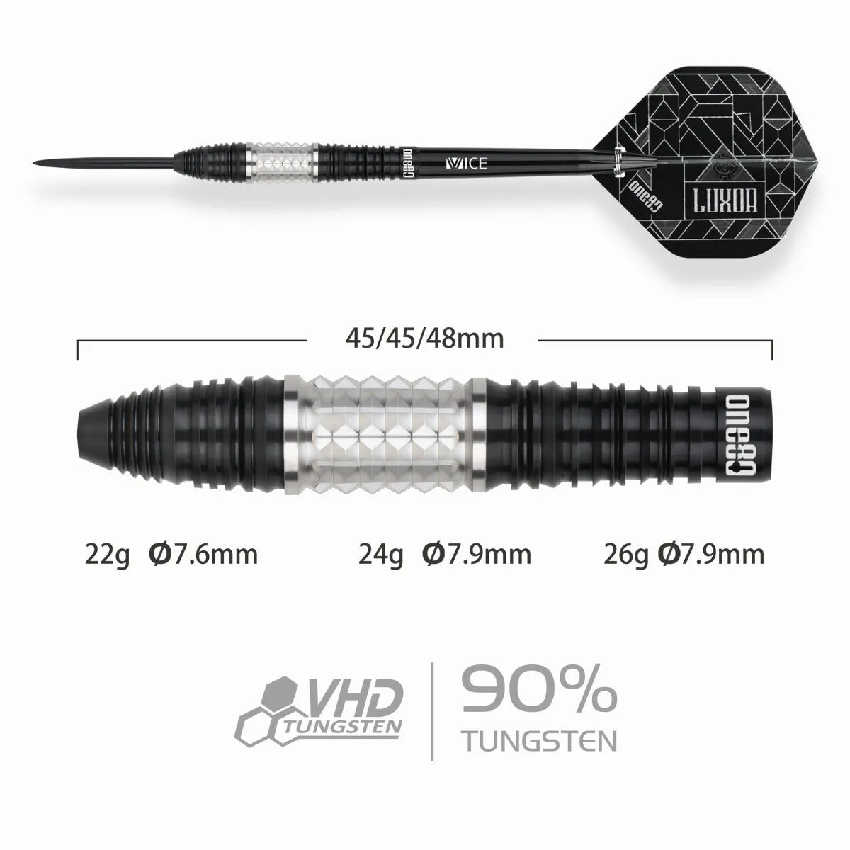 One80 Luxor II Theta 90% Tungsten Steel Tip Darts