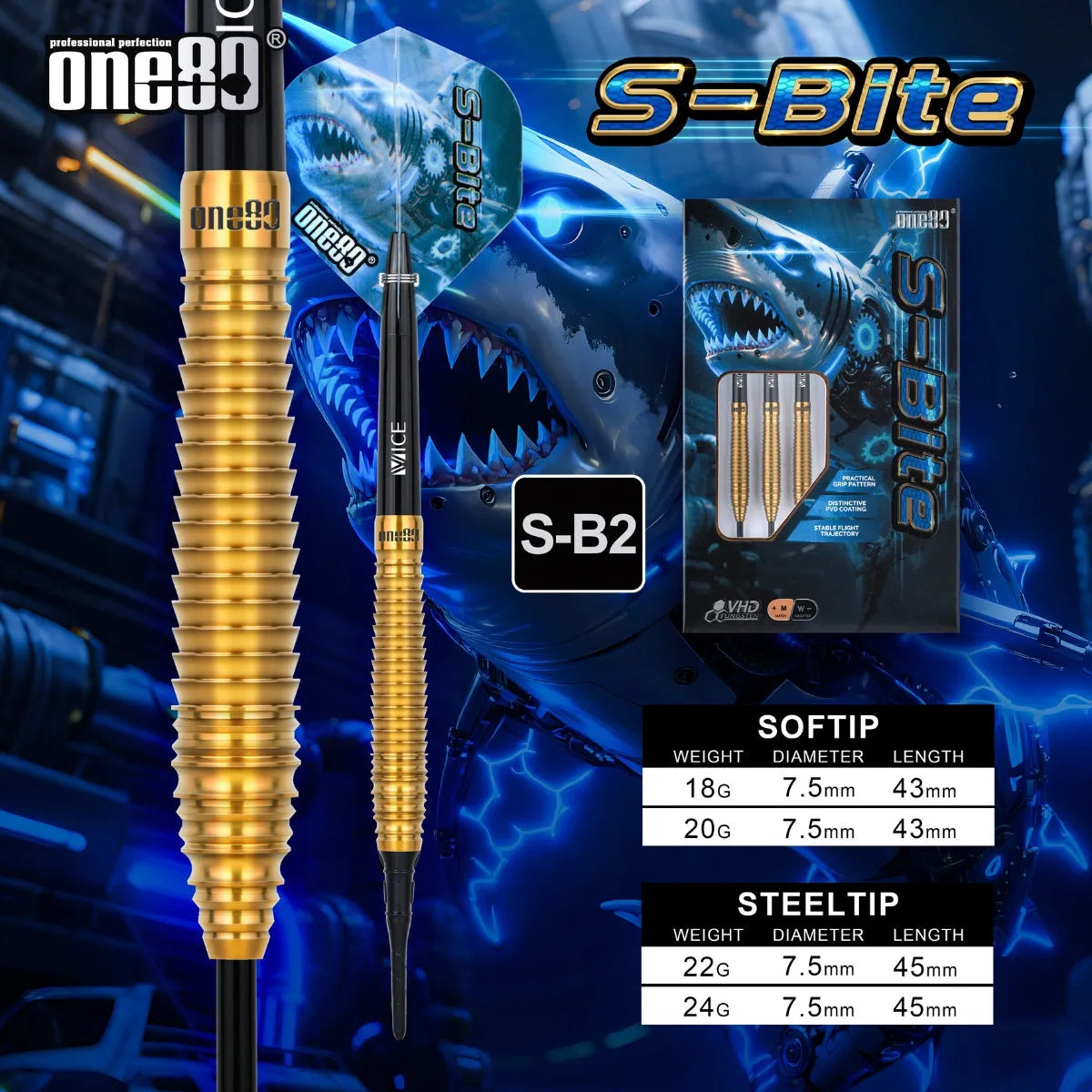 One80 SBite SB2 90% Tungsten Steel Tip Darts