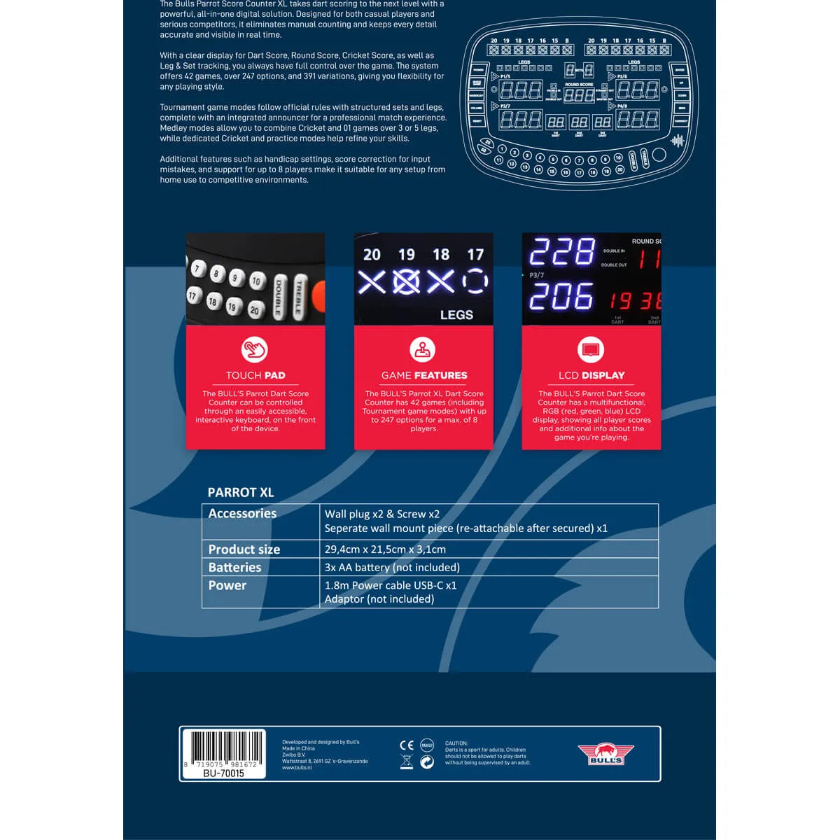Bull's NL Parrot XL Score Counter-3-Premier Darts