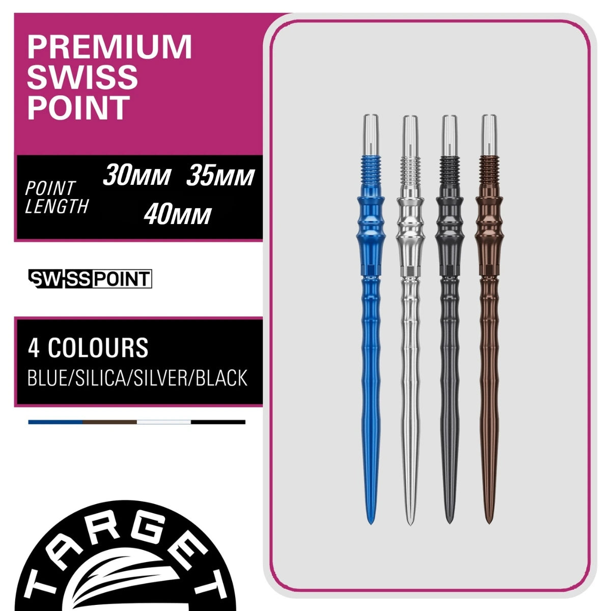 Target Japan Premium Swiss Points New Colours-3-Blue-30mm-Premier Darts