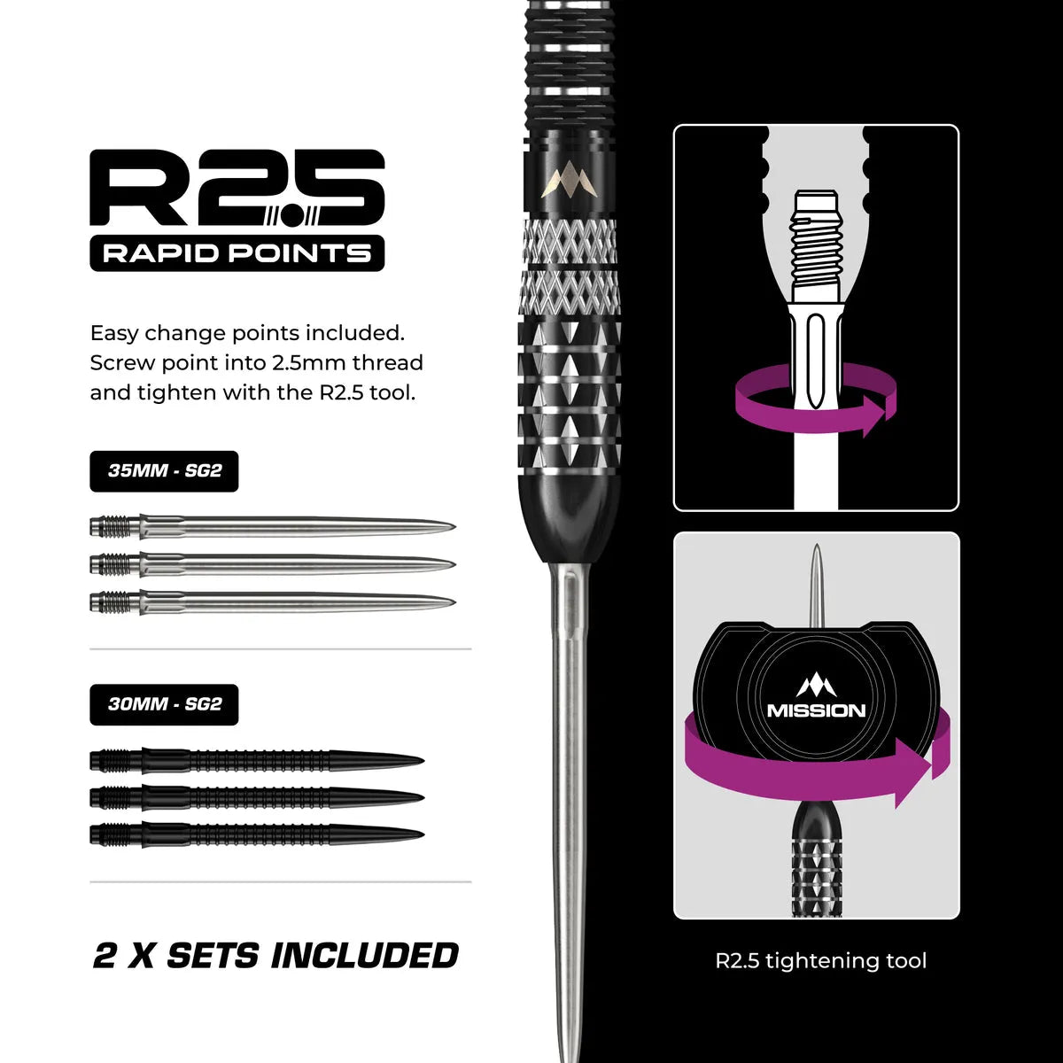 Mission Quantum R2.5 95% Tungsten Steel Tip Darts-8-21 GRAM-Premier Darts