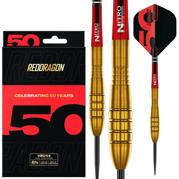 Red Dragon 50 Year Collection Golden Virgin 5 90% Tungsten Steel Tip Darts-1-24 GRAM-Premier Darts
