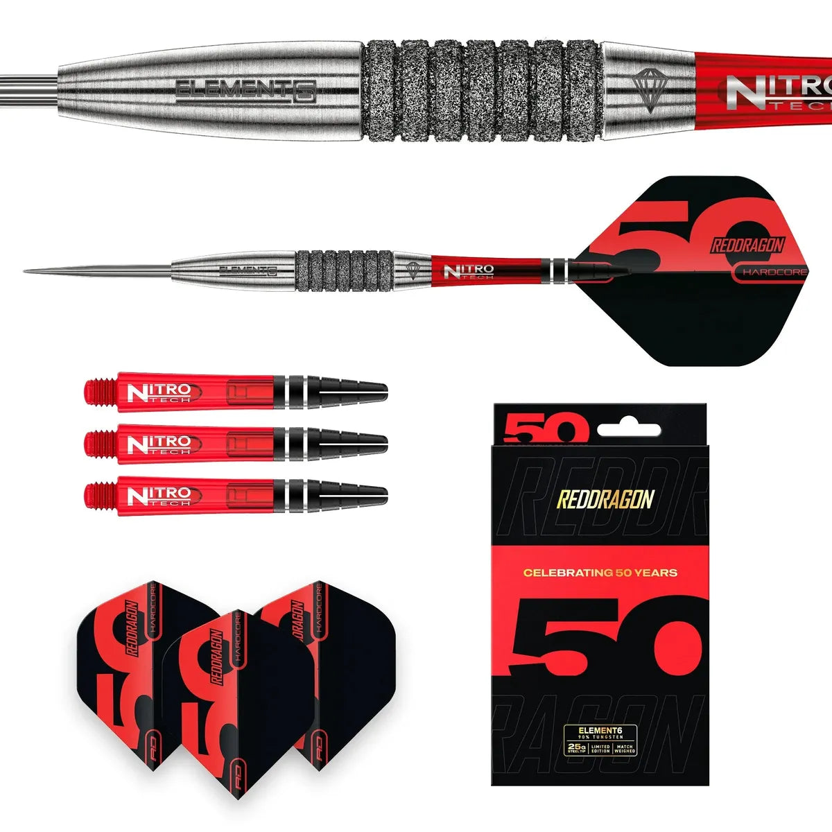 Red Dragon 50 Year Collection Element6 C 90% Tungsten Steel Tip Darts