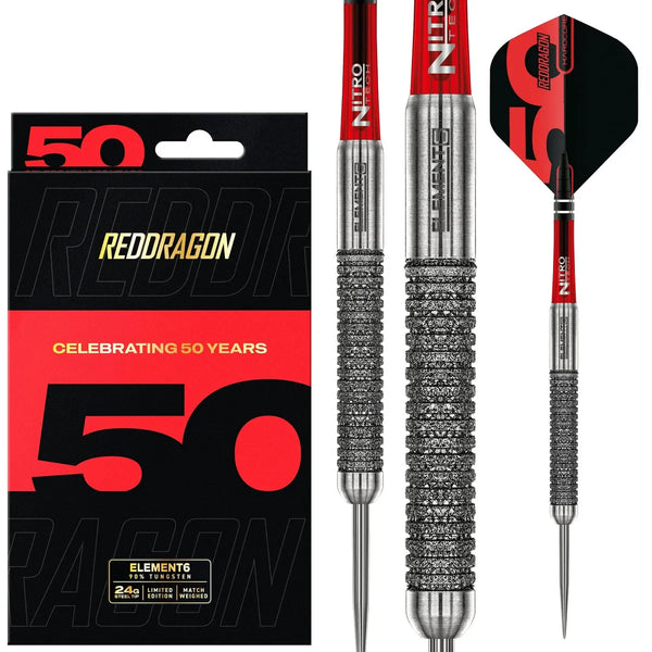 Red Dragon 50 Year Collection Element6 B 90% Tungsten Steel Tip Darts-1-24 GRAM-Premier Darts