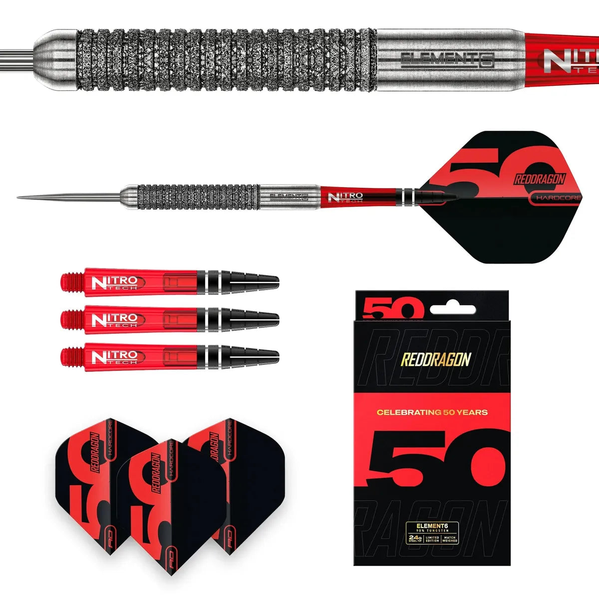 Red Dragon 50 Year Collection Element6 B 90% Tungsten Steel Tip Darts