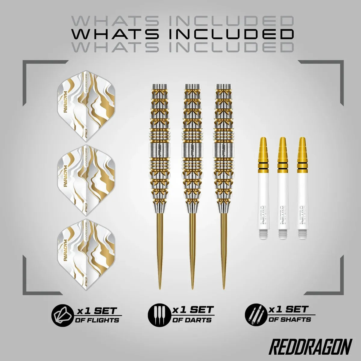 Red Dragon Paradym Gold - Torpedo 90% Tungsten Steel Tip Darts-4-23 GRAM-Premier Darts