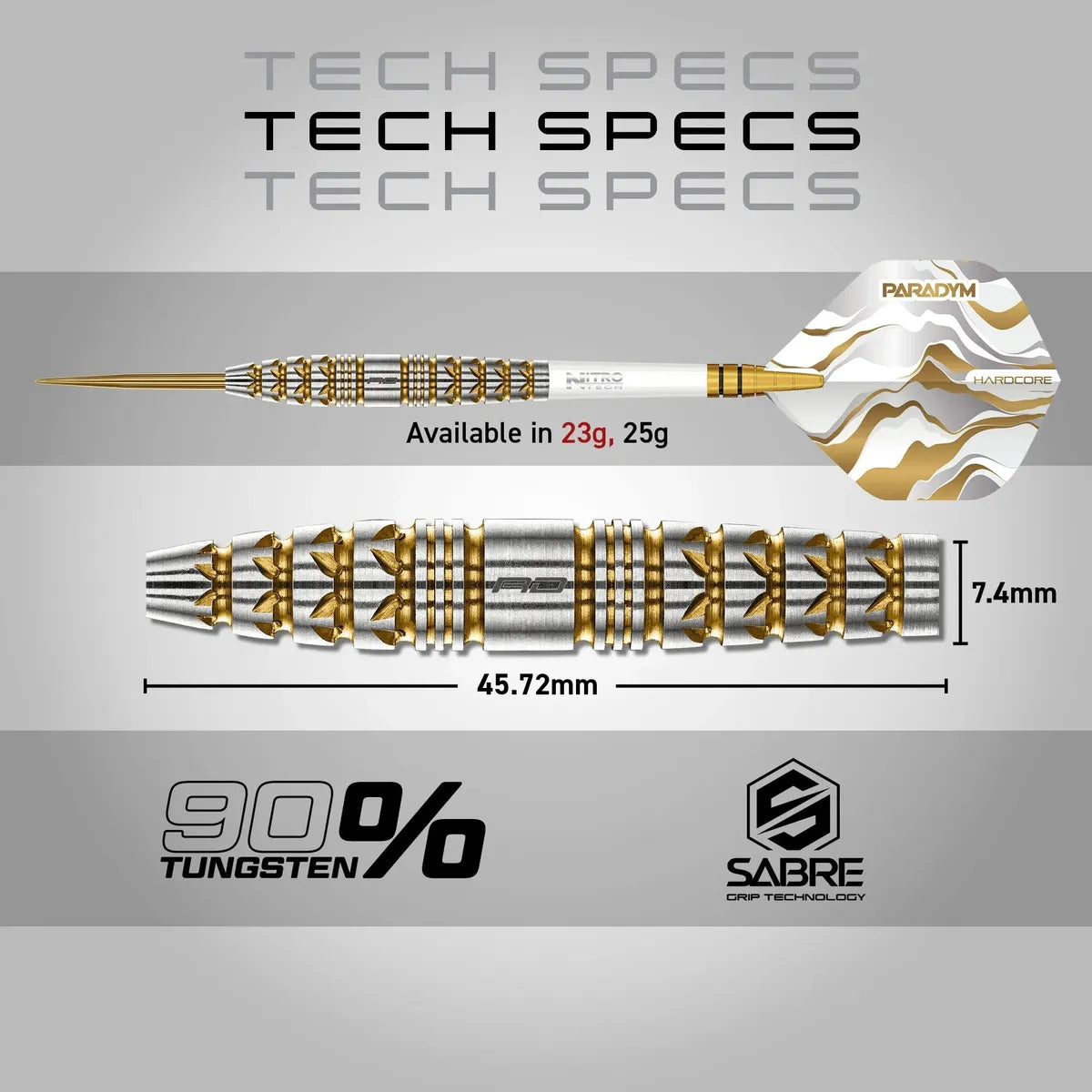 Red Dragon Paradym Gold - Torpedo 90% Tungsten Steel Tip Darts-6-23 GRAM-Premier Darts