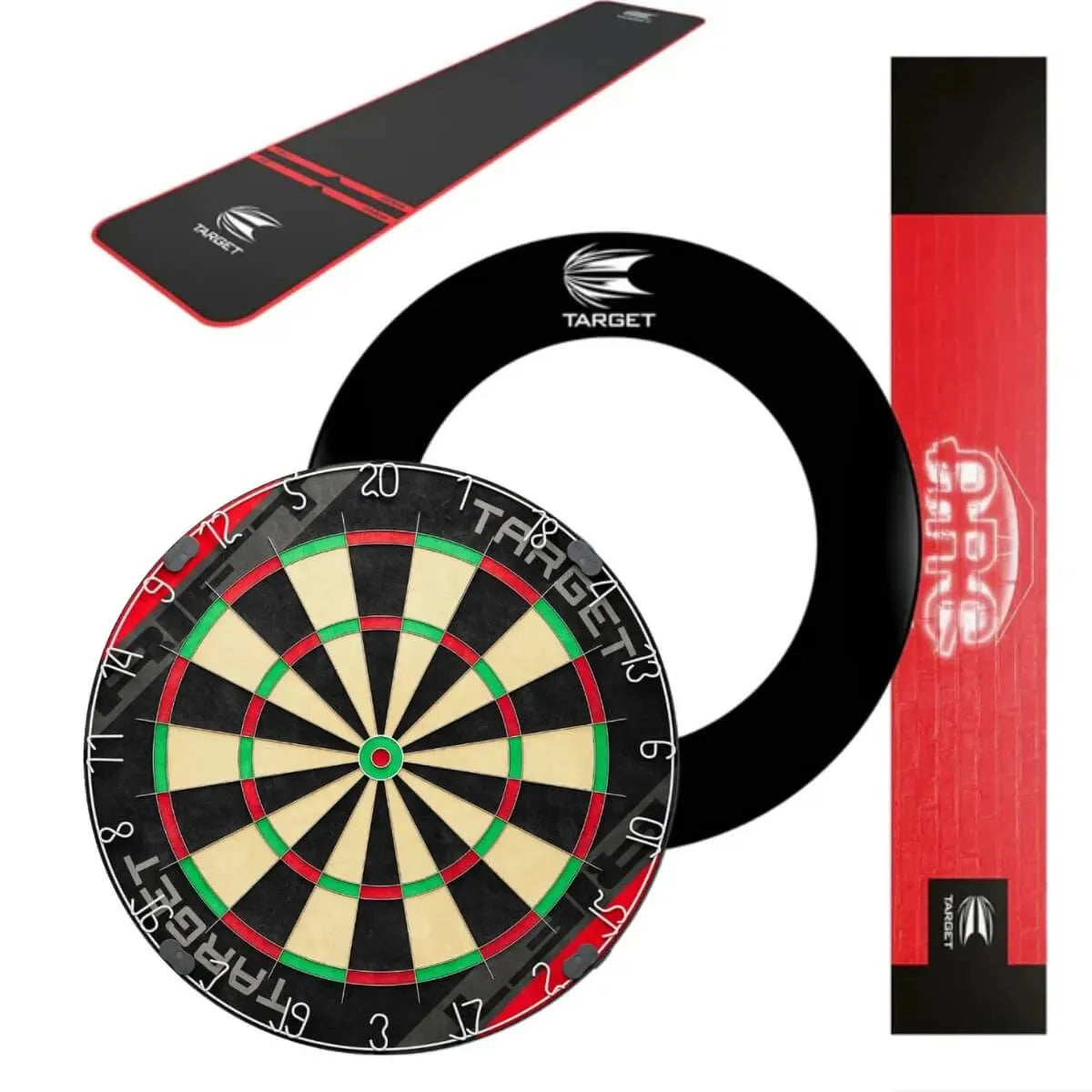 Target Rift Dartboard + Arc Light + World Chamion Mat + Tour Surround Bundle-4-Black-Red-Premier Darts