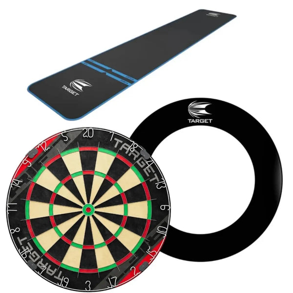 Target Rift Dartboard + World Champion Mat + Tour Surround Bundle-1-Black-Blue-Premier Darts