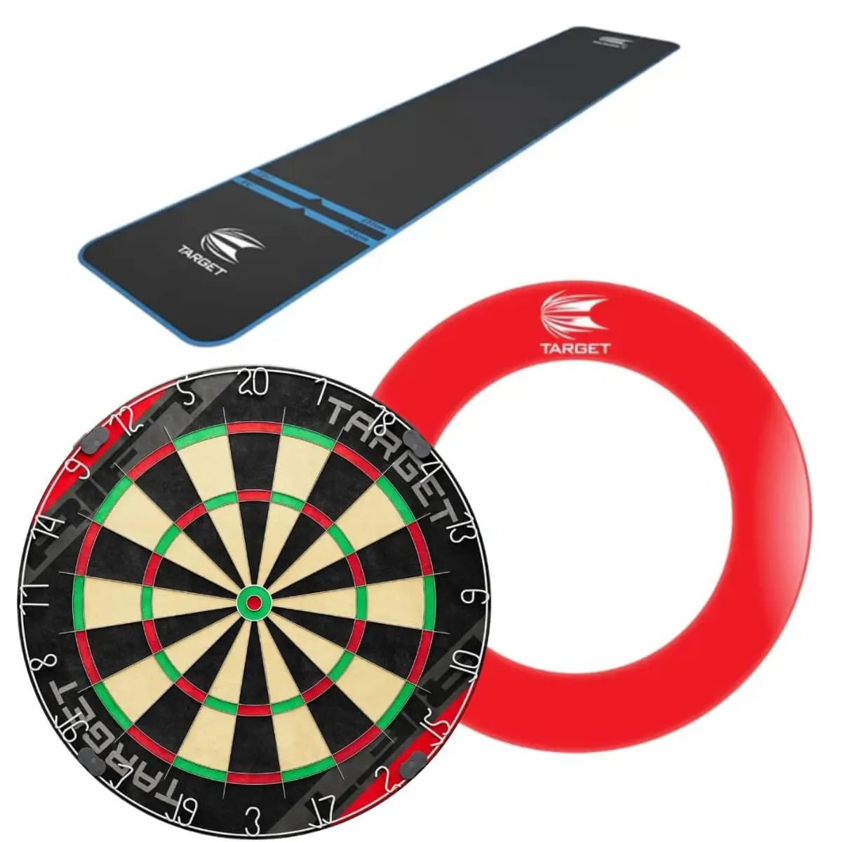 Target Rift Dartboard + World Champion Mat + Tour Surround Bundle-6-Red-Blue-Premier Darts