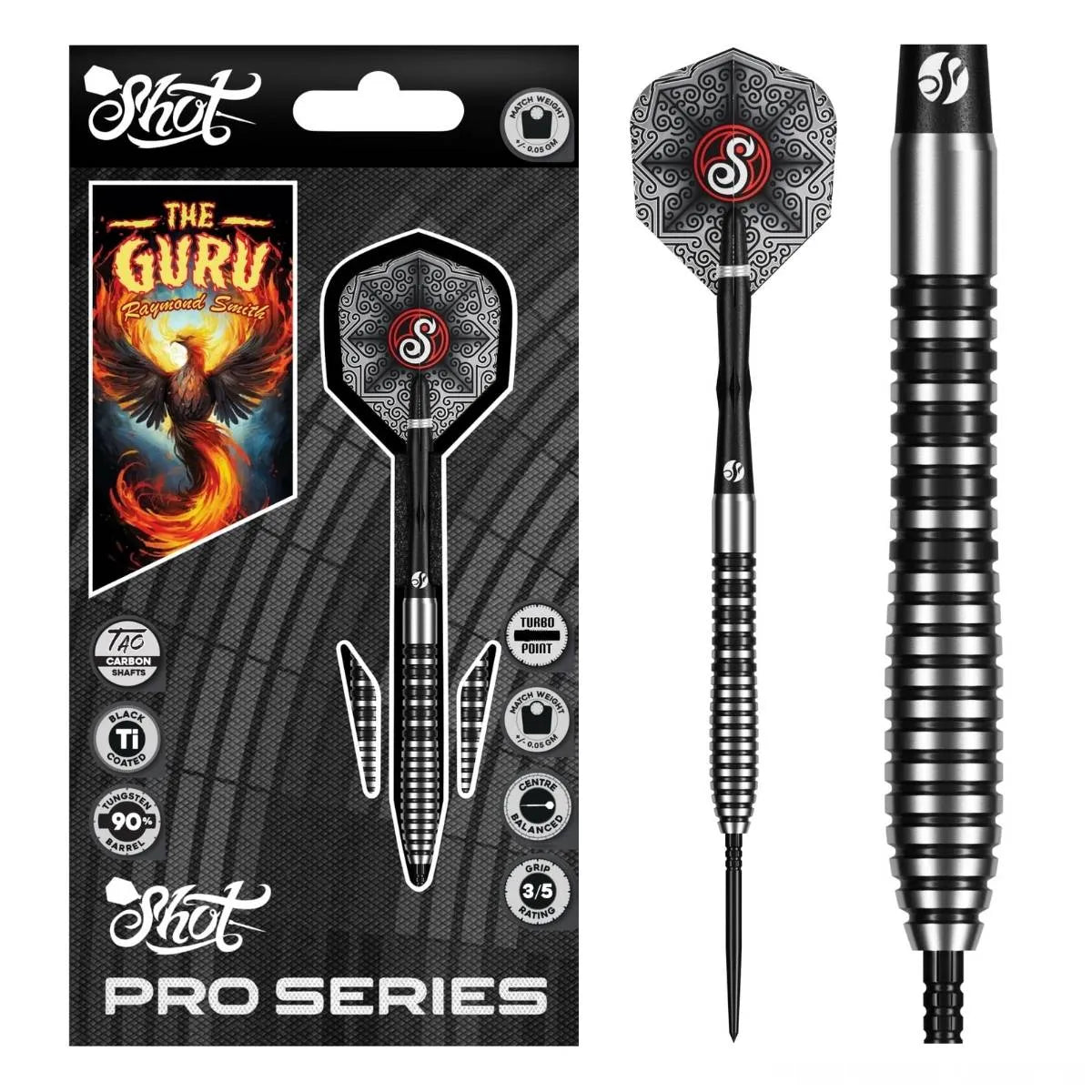 Shot Pro Series Raymond Smith Guru TP 90% Tungsten Steel Tip Darts-1-22 GRAM-Premier Darts