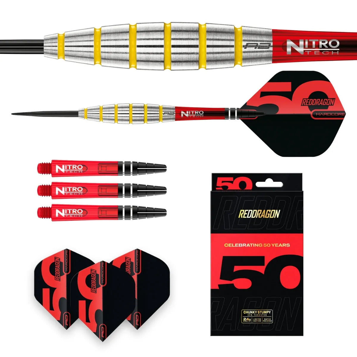 Red Dragon 50 Year Collection Chunky Stumpy 3 85% Tungsten Steel Tip Darts