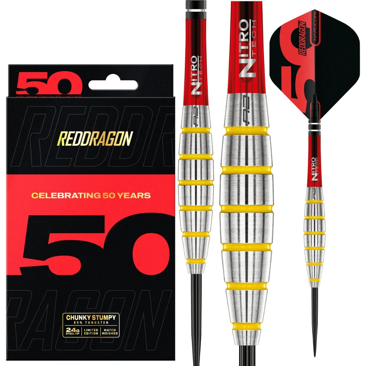 Red Dragon 50 Year Collection Chunky Stumpy 3 85% Tungsten Steel Tip Darts