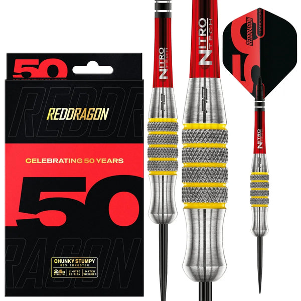 Red Dragon 50 Year Collection Chunky Stumpy 7 85% Tungsten Steel Tip Darts-1-28 GRAM-Premier Darts