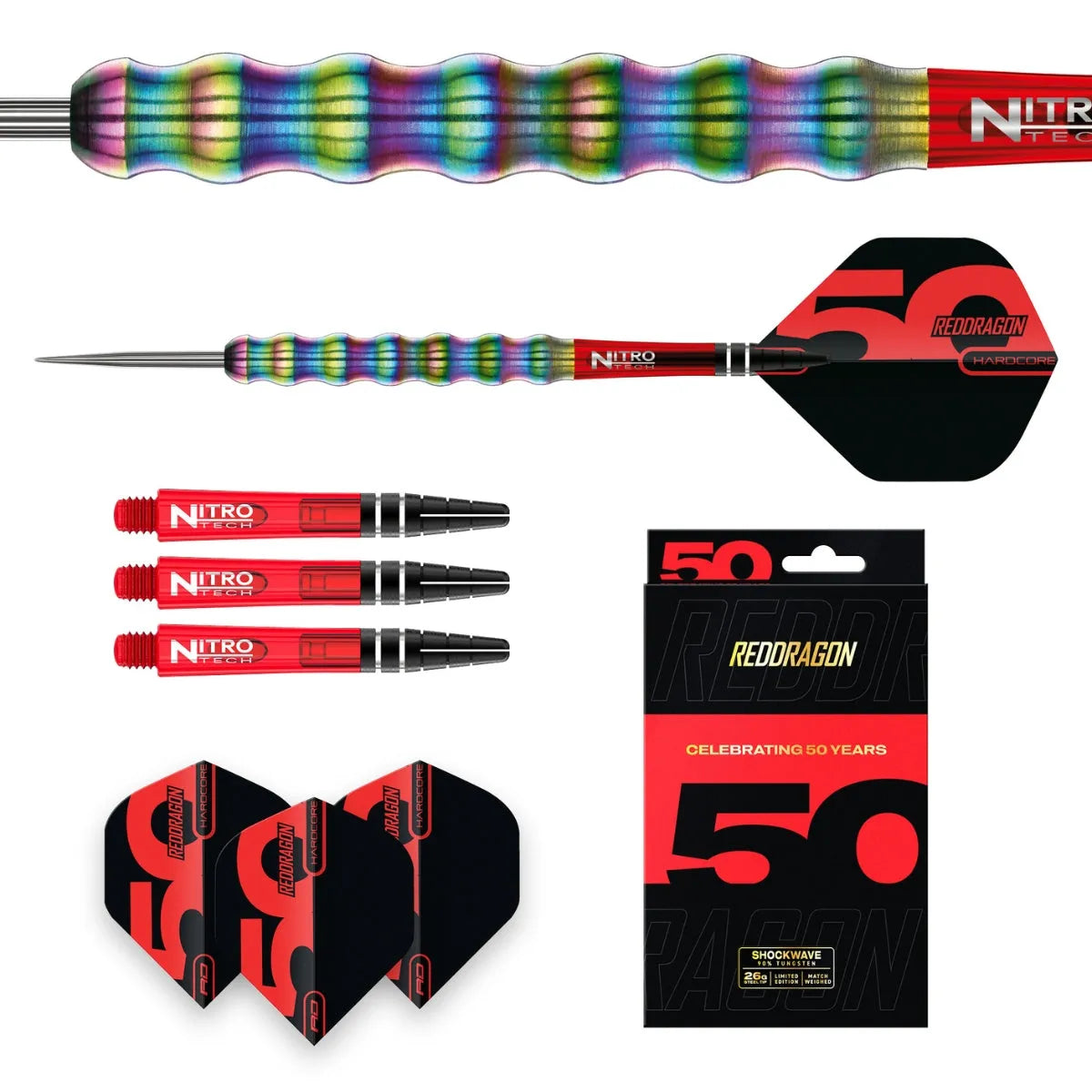 Red Dragon 50 Year Collection Shockwave 90% Tungsten Steel Tip Darts