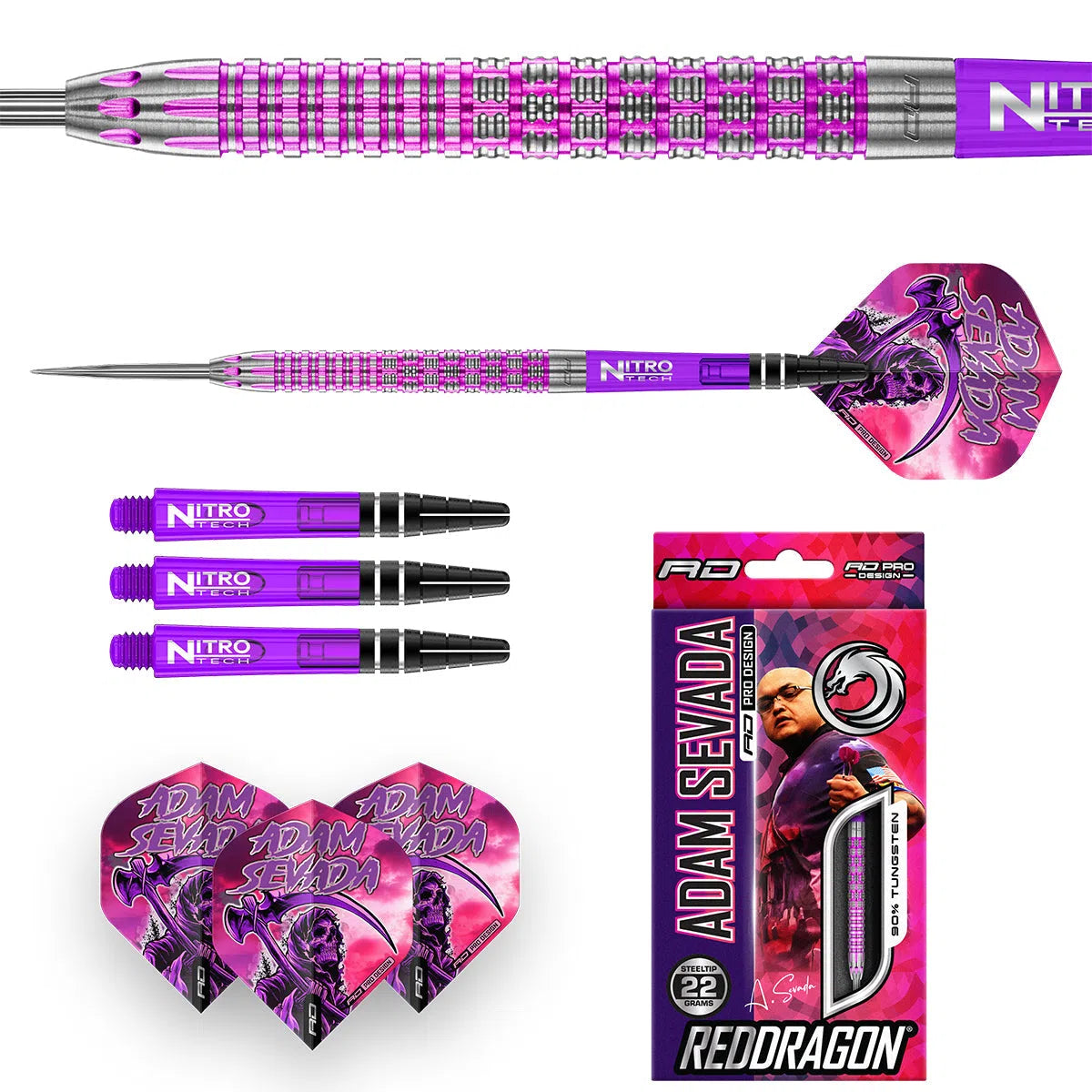 Red Dragon Adam Sevada 90% Tungsten Steel Tip Darts